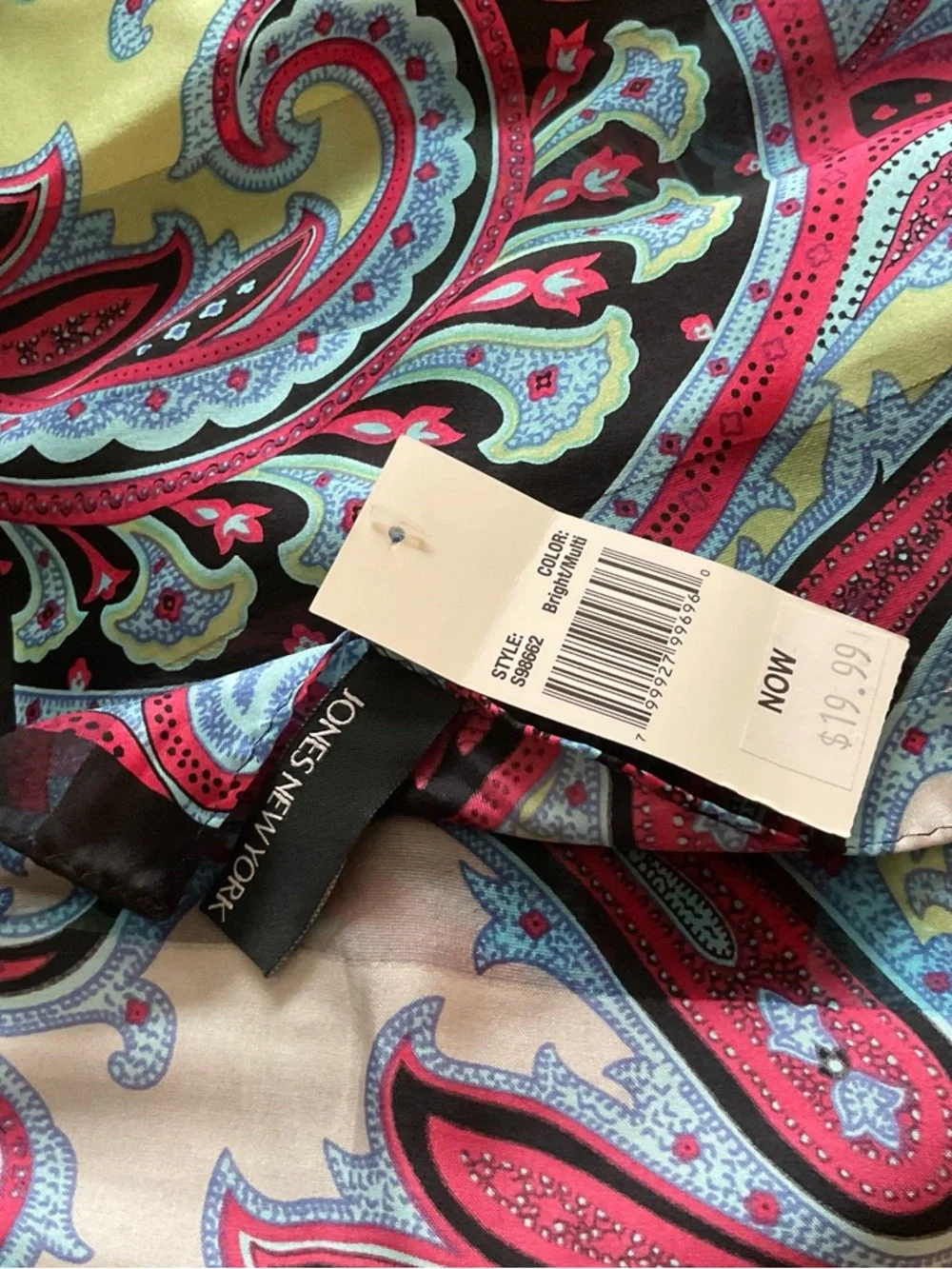 Jones New York Paisley Silk-Feel Scarf in Black, Blue, Red & Grey